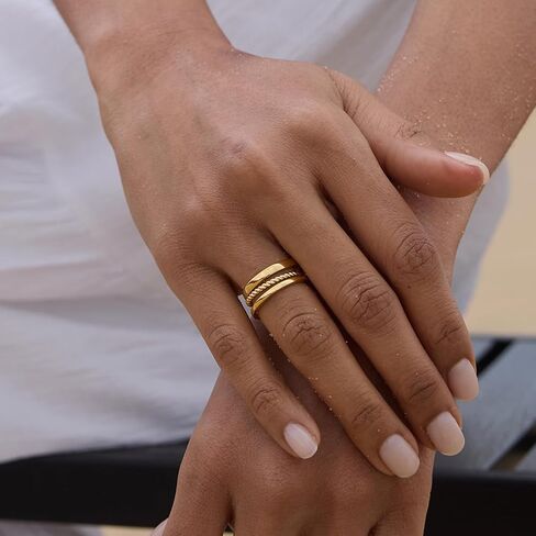 STORYJEWELLERY خواتم مطلية بالذهب للنساء، خاتم مطلي بالذهب، أساور زفاف قابلة للتكديس للنساء، حلقة ملتوية رفيعة، حلقات متراصة بسيطة in Kuwait