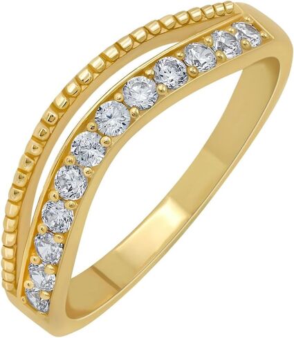 14K Yellow Gold Plated Simulated Diamond Ring for Women – Light Weight Dainty Half Eternity Band, Durable Contour Stackable ring, Perfect for Christmas Anniversaries, Gift for Her in Saudi Arabia