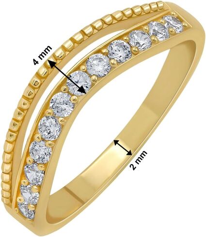 14K Yellow Gold Plated Simulated Diamond Ring for Women – Light Weight Dainty Half Eternity Band, Durable Contour Stackable ring, Perfect for Christmas Anniversaries, Gift for Her in Saudi Arabia