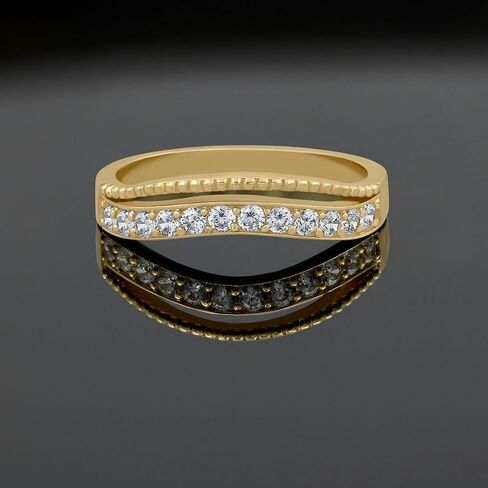 14K Yellow Gold Plated Simulated Diamond Ring for Women – Light Weight Dainty Half Eternity Band, Durable Contour Stackable ring, Perfect for Christmas Anniversaries, Gift for Her in Saudi Arabia