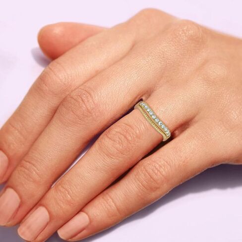 14K Yellow Gold Plated Simulated Diamond Ring for Women – Light Weight Dainty Half Eternity Band, Durable Contour Stackable ring, Perfect for Christmas Anniversaries, Gift for Her in Saudi Arabia