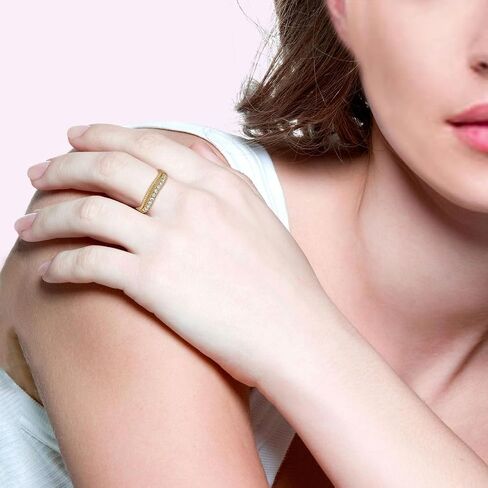 14K Yellow Gold Plated Simulated Diamond Ring for Women – Light Weight Dainty Half Eternity Band, Durable Contour Stackable ring, Perfect for Christmas Anniversaries, Gift for Her in Saudi Arabia