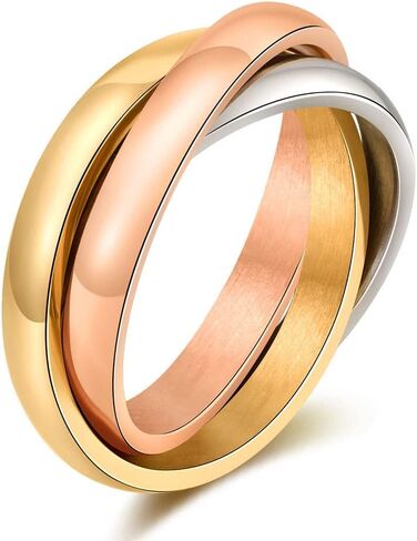 304 Stainless Steel Triple Stacking Rings Interlocked Rolling Rings Link Connected Statement Piece Triple Band Stackable Ring for Women Men Minimalist Anti Anxiety Fidget Ring Birthday Gift in Saudi Arabia