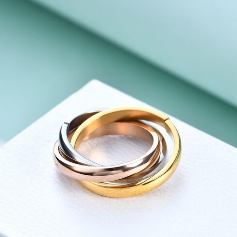 304 Stainless Steel Triple Stacking Rings Interlocked Rolling Rings Link Connected Statement Piece Triple Band Stackable Ring for Women Men Minimalist Anti Anxiety Fidget Ring Birthday Gift in Saudi Arabia