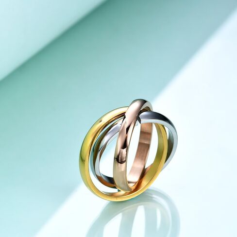 304 Stainless Steel Triple Stacking Rings Interlocked Rolling Rings Link Connected Statement Piece Triple Band Stackable Ring for Women Men Minimalist Anti Anxiety Fidget Ring Birthday Gift in Saudi Arabia