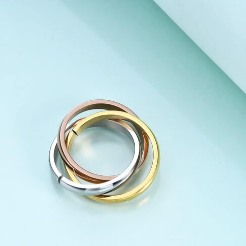 304 Stainless Steel Triple Stacking Rings Interlocked Rolling Rings Link Connected Statement Piece Triple Band Stackable Ring for Women Men Minimalist Anti Anxiety Fidget Ring Birthday Gift in Saudi Arabia