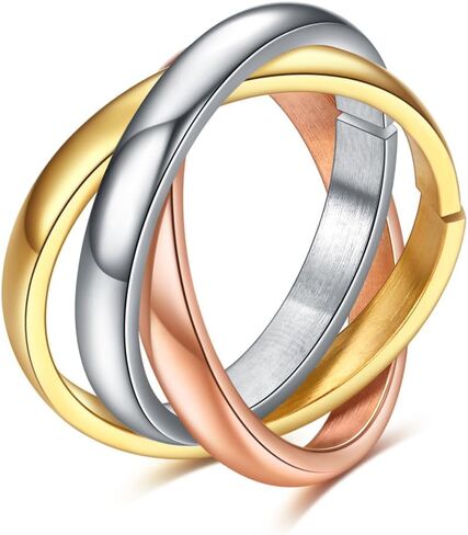 304 Stainless Steel Triple Stacking Rings Interlocked Rolling Rings Link Connected Statement Piece Triple Band Stackable Ring for Women Men Minimalist Anti Anxiety Fidget Ring Birthday Gift in Saudi Arabia