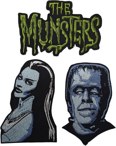 رقعات حديدية بشعار The Munsters Lily & Herman Munster - مجموعة رقعة مطرزة رسمية من Rock Rebel مكونة من 3 قطع in Kuwait