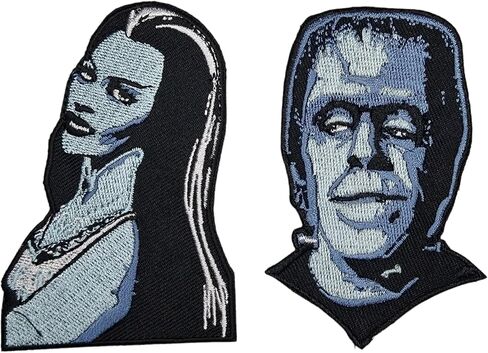 رقعات حديدية بشعار The Munsters Lily & Herman Munster - مجموعة رقعة مطرزة رسمية من Rock Rebel مكونة من 3 قطع in Kuwait