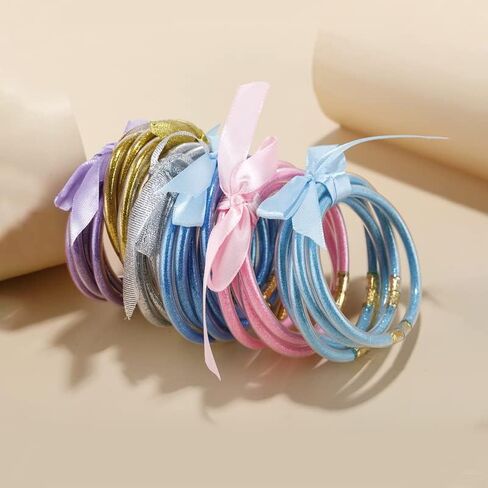 COLORFUL BLING Glitter Jelly Bangles Bracelets Set for Women Filled Silicone Party Bar Costume (C light blue) 8 inch in Kuwait