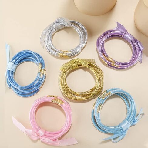 COLORFUL BLING Glitter Jelly Bangles Bracelets Set for Women Filled Silicone Party Bar Costume (C light blue) 8 inch in Kuwait