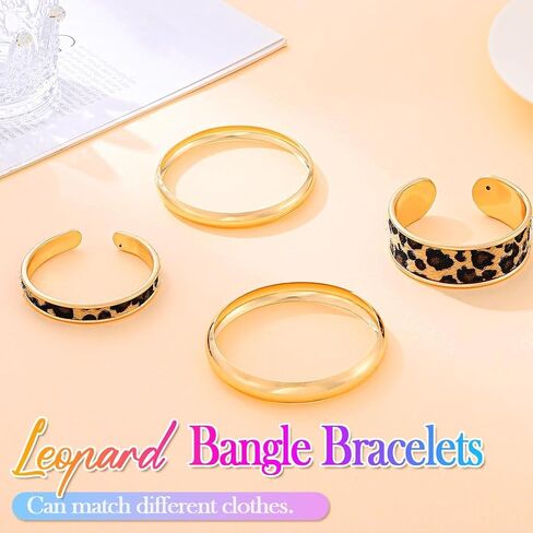 GORTIN Leopard Print Bangle Bracelets for Women Gold Chunky Cuff Bracelet Set Punk Trendy Open Cheetah Bracelets in Kuwait
