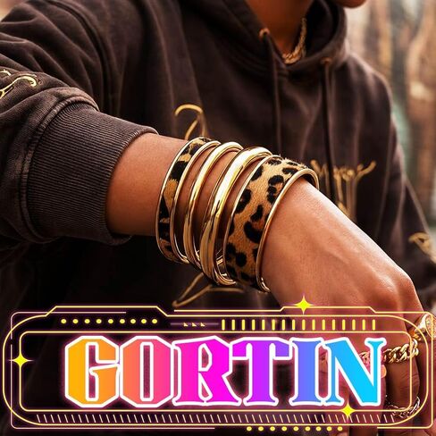 GORTIN Leopard Print Bangle Bracelets for Women Gold Chunky Cuff Bracelet Set Punk Trendy Open Cheetah Bracelets in Kuwait