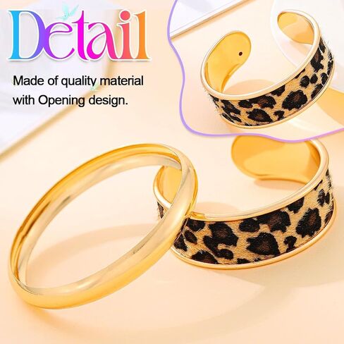 GORTIN Leopard Print Bangle Bracelets for Women Gold Chunky Cuff Bracelet Set Punk Trendy Open Cheetah Bracelets in Kuwait
