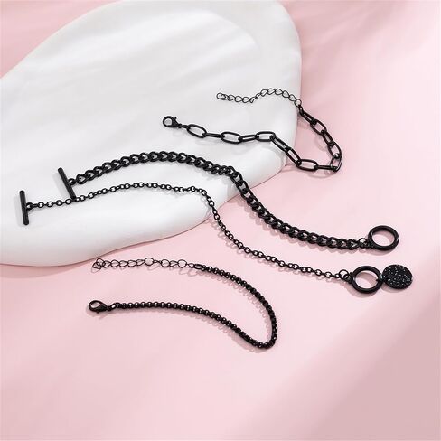 4Pcs Stackable Paperclip Bracelets Set for Women, Gothic Black Coin Bangles Double OT Clasp Toggle Bracelets Vintage Cuba Chain Hand in Saudi Arabia