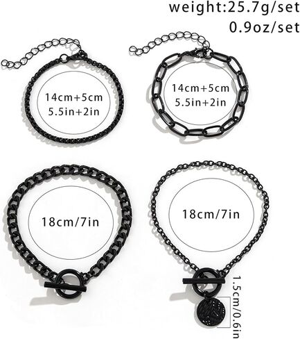 4Pcs Stackable Paperclip Bracelets Set for Women, Gothic Black Coin Bangles Double OT Clasp Toggle Bracelets Vintage Cuba Chain Hand in Saudi Arabia