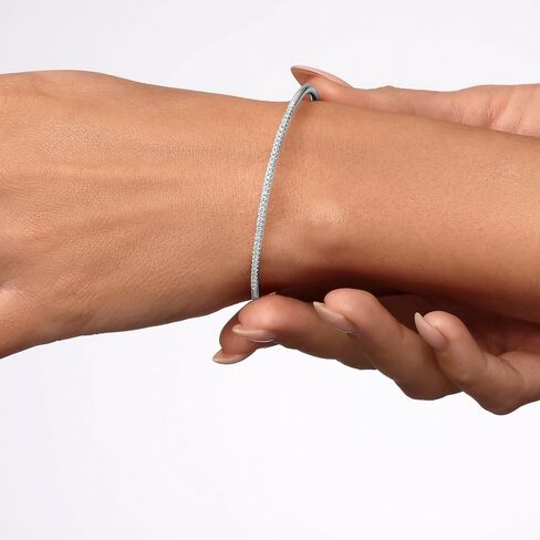 14K White Gold Plated Silver Bangle Bracelet With 0.40 TCW Moissanite (D-E Color, Round Brilliant Shape, VS Clarity) Bracelet For Women, Gift For Her Jewelry For Women Comes With Gift Box in Saudi Arabia