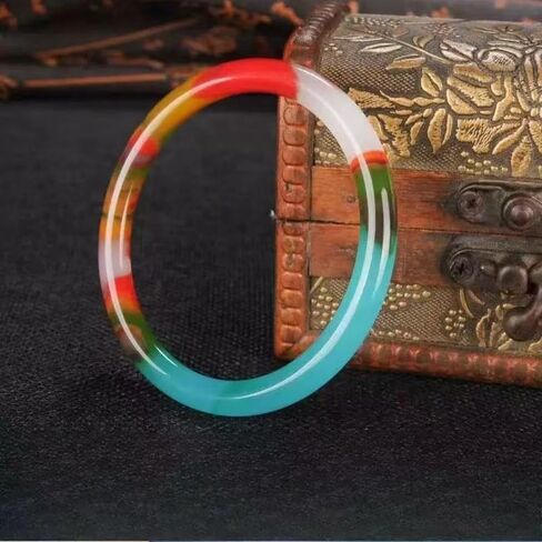 Natural Multicolor Jade Bangle for Women - Lucky Charm Bracelet, Elegant Stackable Jewelry with Gift Box in Saudi Arabia