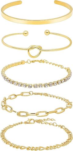 Gold Bracelets for women 14K Gold Bangle Bracelet Stack - Adjustable Waterproof Trendy Bracelets Stacks Bangles Non Tarnish Link Chain for Women Gifts in Saudi Arabia
