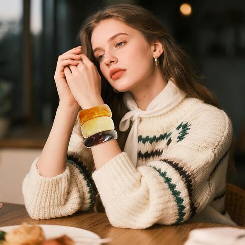 3 Pcs Resin Bangles for Women, Chunky Marble Texture Acrylic Bracelets, Dark Tone Stackable unique jewelry Bracelet Set for Christmas holiday gifts in Saudi Arabia