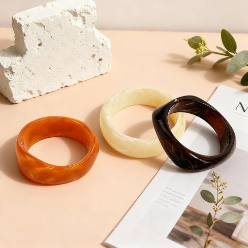 3 Pcs Resin Bangles for Women, Chunky Marble Texture Acrylic Bracelets, Dark Tone Stackable unique jewelry Bracelet Set for Christmas holiday gifts in Saudi Arabia