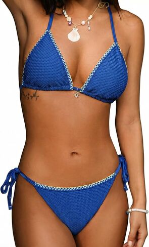 CUPSHE Women's Bikini Set Sexy Two Piece Swimsuit Halter Straps Bathing Suit Crisscross Back Self Tie Cheeky Bottom in Kuwait