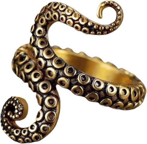 Gold Ring For Women, Irregular Ocean Octopus Tentacle Shape Adjustable Non Tarnish Ring Unique Stackable Trendy Original S Type Birthday Jewelry Gift in Kuwait