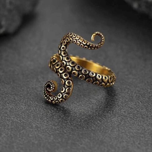 Gold Ring For Women, Irregular Ocean Octopus Tentacle Shape Adjustable Non Tarnish Ring Unique Stackable Trendy Original S Type Birthday Jewelry Gift in Kuwait