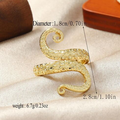 Gold Ring For Women, Irregular Ocean Octopus Tentacle Shape Adjustable Non Tarnish Ring Unique Stackable Trendy Original S Type Birthday Jewelry Gift in Kuwait