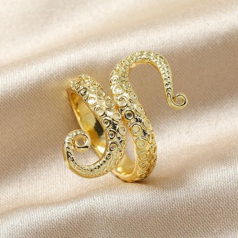 Gold Ring For Women, Irregular Ocean Octopus Tentacle Shape Adjustable Non Tarnish Ring Unique Stackable Trendy Original S Type Birthday Jewelry Gift in Kuwait