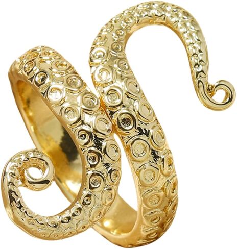 Gold Ring For Women, Irregular Ocean Octopus Tentacle Shape Adjustable Non Tarnish Ring Unique Stackable Trendy Original S Type Birthday Jewelry Gift in Kuwait