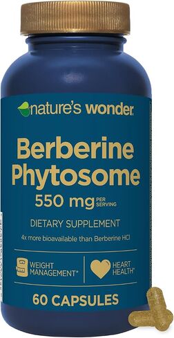 Nature's Wonder Berberine Phytosome 550 mg per 2 Capsules Daily 4X Bioavailable Berberine Supplement for Heart Health and Metabolic Health 60 Capsules, 30 Day Supply in Saudi Arabia