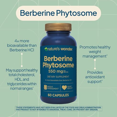 Nature's Wonder Berberine Phytosome 550 mg per 2 Capsules Daily 4X Bioavailable Berberine Supplement for Heart Health and Metabolic Health 60 Capsules, 30 Day Supply in Saudi Arabia