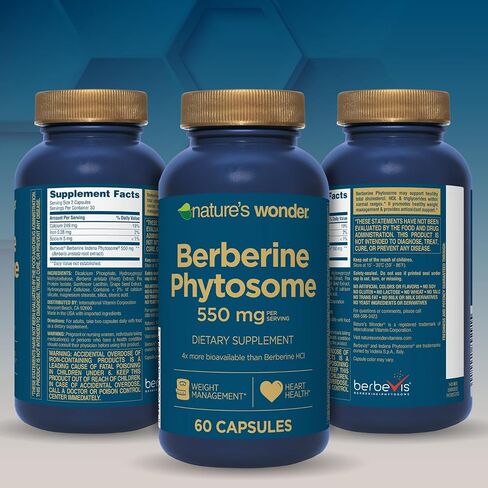 Nature's Wonder Berberine Phytosome 550 mg per 2 Capsules Daily 4X Bioavailable Berberine Supplement for Heart Health and Metabolic Health 60 Capsules, 30 Day Supply in Saudi Arabia