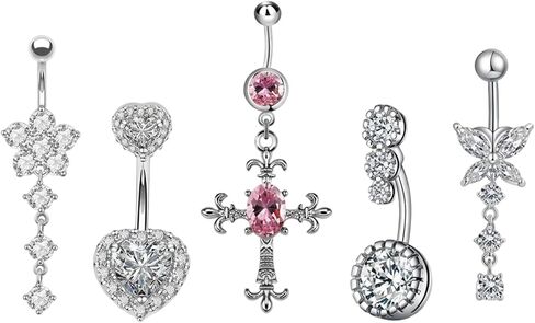 5PCS Dangle Belly Button Rings, Comfortable Body Jewelry for Sensitive Skin, Versatile Navel Piercing Jewelry for Daily Wear, Belly Rings for Women in Saudi Arabia