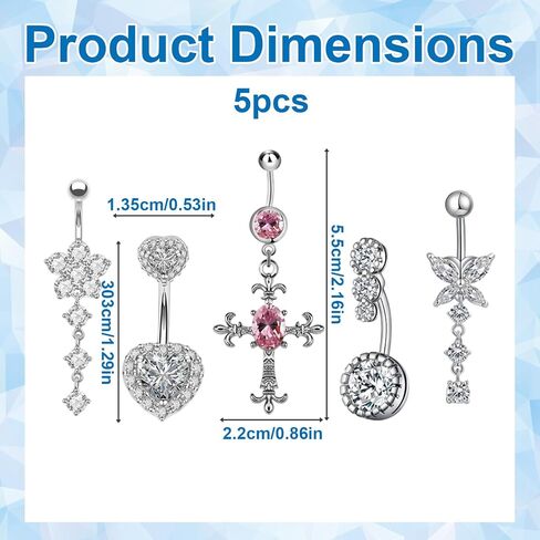 5PCS Dangle Belly Button Rings, Comfortable Body Jewelry for Sensitive Skin, Versatile Navel Piercing Jewelry for Daily Wear, Belly Rings for Women in Saudi Arabia