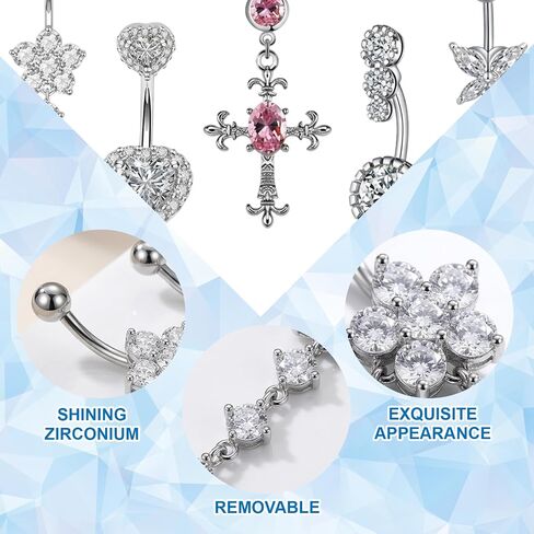 5PCS Dangle Belly Button Rings, Comfortable Body Jewelry for Sensitive Skin, Versatile Navel Piercing Jewelry for Daily Wear, Belly Rings for Women in Saudi Arabia