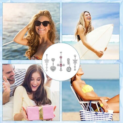 5PCS Dangle Belly Button Rings, Comfortable Body Jewelry for Sensitive Skin, Versatile Navel Piercing Jewelry for Daily Wear, Belly Rings for Women in Saudi Arabia