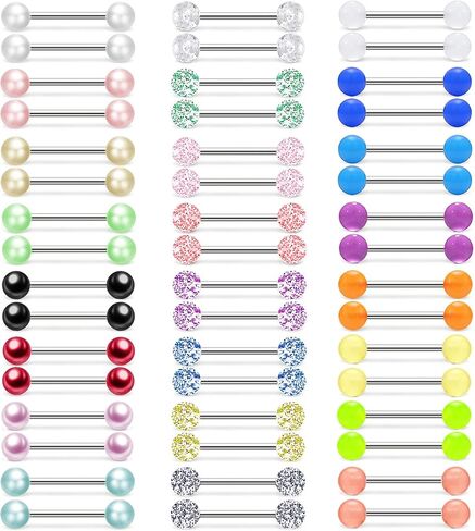 48Pcs 14G Glow in Dark Flexible Stainless Steel Straight Tongue Barbell Nipple Ring Retainer Piercing Jewelry for Women Men 16mm Bar in Saudi Arabia