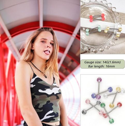 48Pcs 14G Glow in Dark Flexible Stainless Steel Straight Tongue Barbell Nipple Ring Retainer Piercing Jewelry for Women Men 16mm Bar in Saudi Arabia