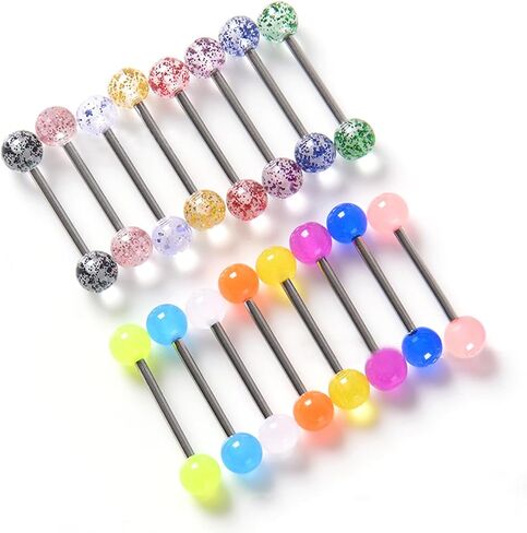 48Pcs 14G Glow in Dark Flexible Stainless Steel Straight Tongue Barbell Nipple Ring Retainer Piercing Jewelry for Women Men 16mm Bar in Saudi Arabia