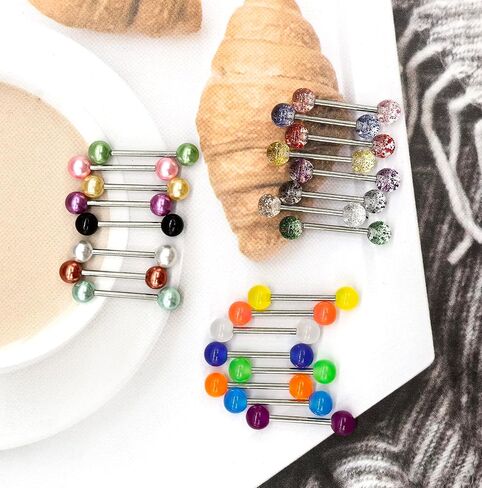 48Pcs 14G Glow in Dark Flexible Stainless Steel Straight Tongue Barbell Nipple Ring Retainer Piercing Jewelry for Women Men 16mm Bar in Saudi Arabia