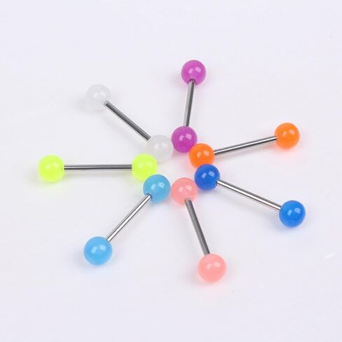 48Pcs 14G Glow in Dark Flexible Stainless Steel Straight Tongue Barbell Nipple Ring Retainer Piercing Jewelry for Women Men 16mm Bar in Saudi Arabia