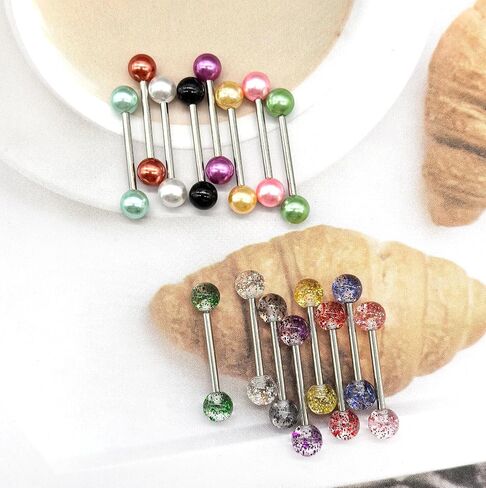 48Pcs 14G Glow in Dark Flexible Stainless Steel Straight Tongue Barbell Nipple Ring Retainer Piercing Jewelry for Women Men 16mm Bar in Saudi Arabia