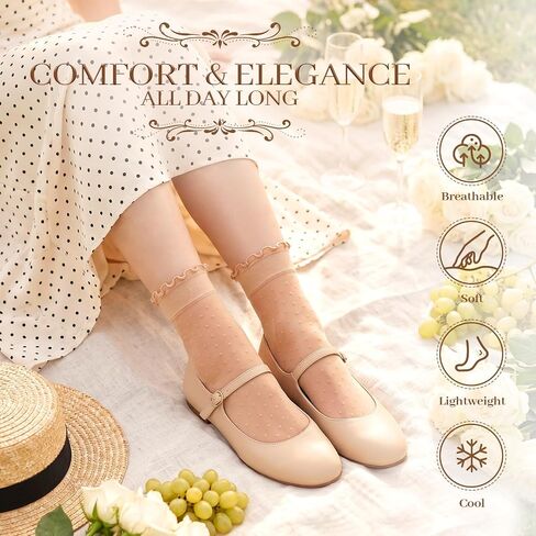 Artfasion Sheer Ruffle Socks Women: Polka Dot Ankle Silk Lightweight Summer Dress Socks for Heels Loafers 12 Pairs 5-9 in Saudi Arabia