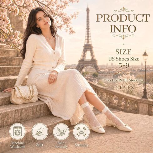 Artfasion Sheer Ruffle Socks Women: Polka Dot Ankle Silk Lightweight Summer Dress Socks for Heels Loafers 12 Pairs 5-9 in Saudi Arabia