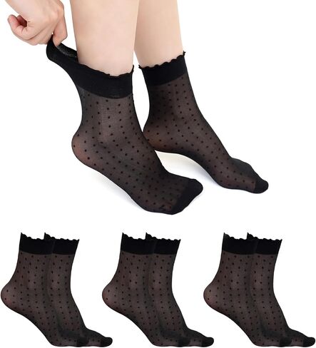 Artfasion Sheer Ruffle Socks Women: Polka Dot Ankle Silk Lightweight Summer Dress Socks for Heels Loafers 12 Pairs 5-9 in Saudi Arabia