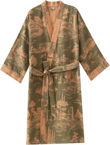 Men Lightweight Kimono Robe 100% Cotton pajamas Comfort Spa Sauna Yukata Water Absorbent House Coat Printed Bathrobe in Saudi Arabia