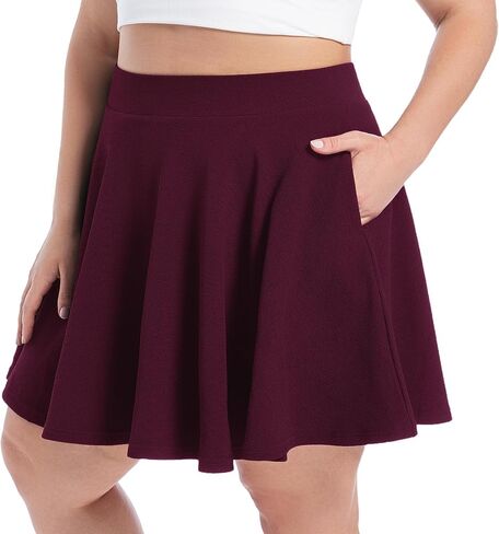 SEKINO Women's Plus Size Mini Skirts Basic Versatile Skorts with Pockets Stretchy Flared Pleated Casual Skirt Built in Shorts in Saudi Arabia