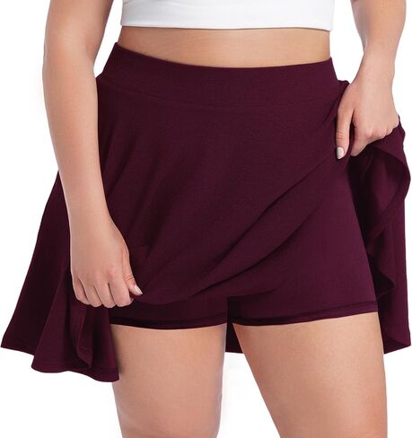 SEKINO Women's Plus Size Mini Skirts Basic Versatile Skorts with Pockets Stretchy Flared Pleated Casual Skirt Built in Shorts in Saudi Arabia
